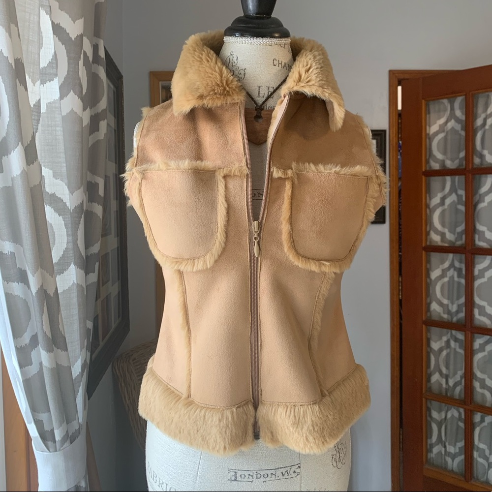 Bebe Camel Faux Shearling/Suede Vest